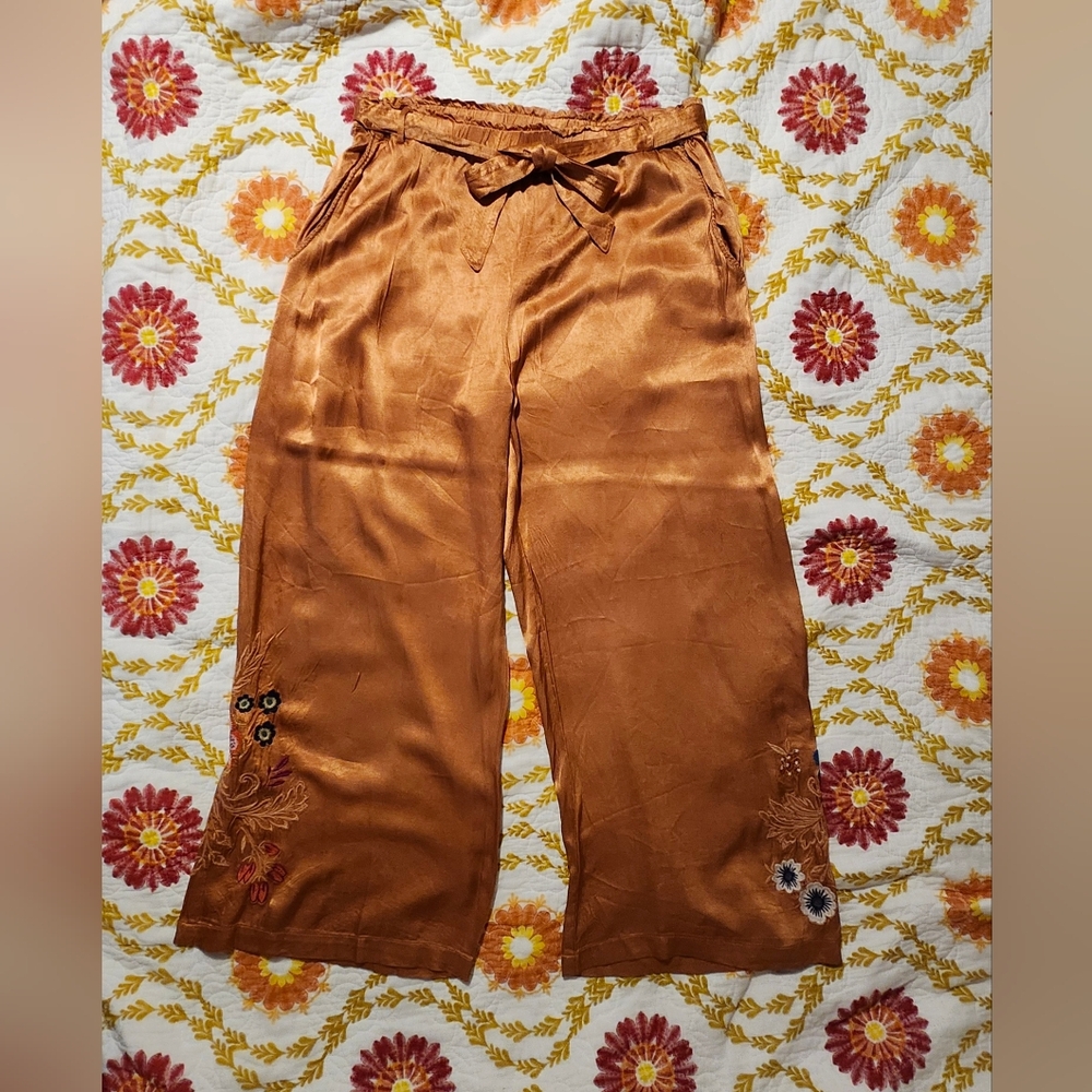 Offers WelcomeJohnny Was Sz L Embroidered DiDiana Paperbag Wide Leg Pants W67922